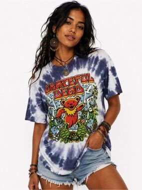 Grateful Dead Purple Tie Dye Dancing Bear Graphic Tee Small Liquid Blue Hippie